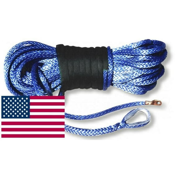 U.S. made AMSTEEL BLUE WINCH ROPE 1/4 inch x 50 ft Blue (9,200 lb strength) (OFF-ROAD VEHICLE RECOVERY)