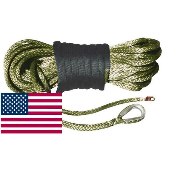 U.S. made AMSTEEL BLUE WINCH ROPE 5/16 inch x 100 ft - MILITARY GREEN (13,700lb strength) (4X4 VEHICLE RECOVERY)