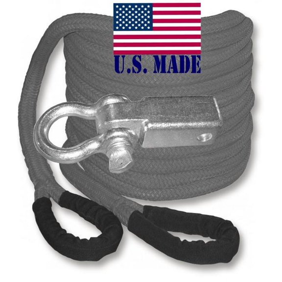 U.S. made "GUNMETAL GRAY" PolyGuard Coated Kinetic Recovery Snatch ROPE - 1 inch X 30 ft with Receiver Shackle Bracket (4X4 VEHICLE RECOVERY)