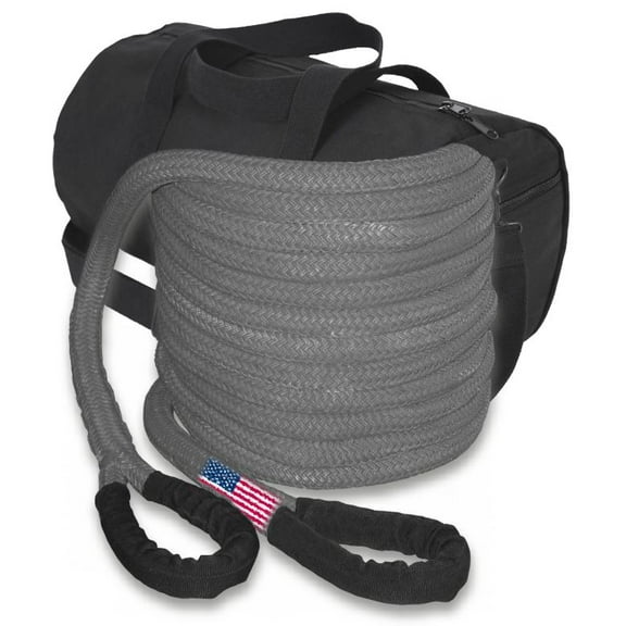 U.S. made "GUNMETAL GREY" Safe-T-Line Kinetic Recovery (Snatch) ROPE - 1 inch X 30 ft with Heavy-Duty Carry Bag (4X4 VEHICLE RECOVERY)