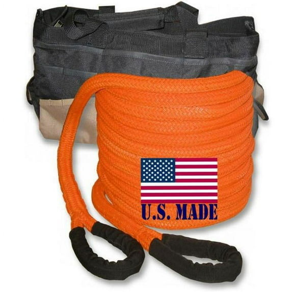 U.S. made ''Safety Orange'' Safe-T-Line- Kinetic RECOVERY ROPE (Snatch Rope) - 1 inch X 30 ft with Heavy-Duty Carry Bag (4X4 VEHICLE RECOVERY)