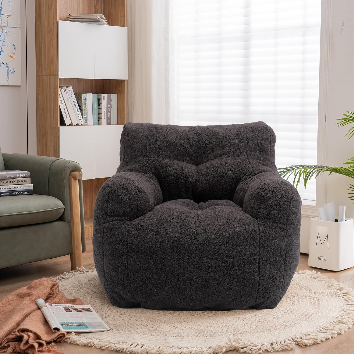 USHARE Bean Bag Chairs, Tufted Soft Stuffed Bean Bag Chair with Filler, Fluffy Lazy Sofa