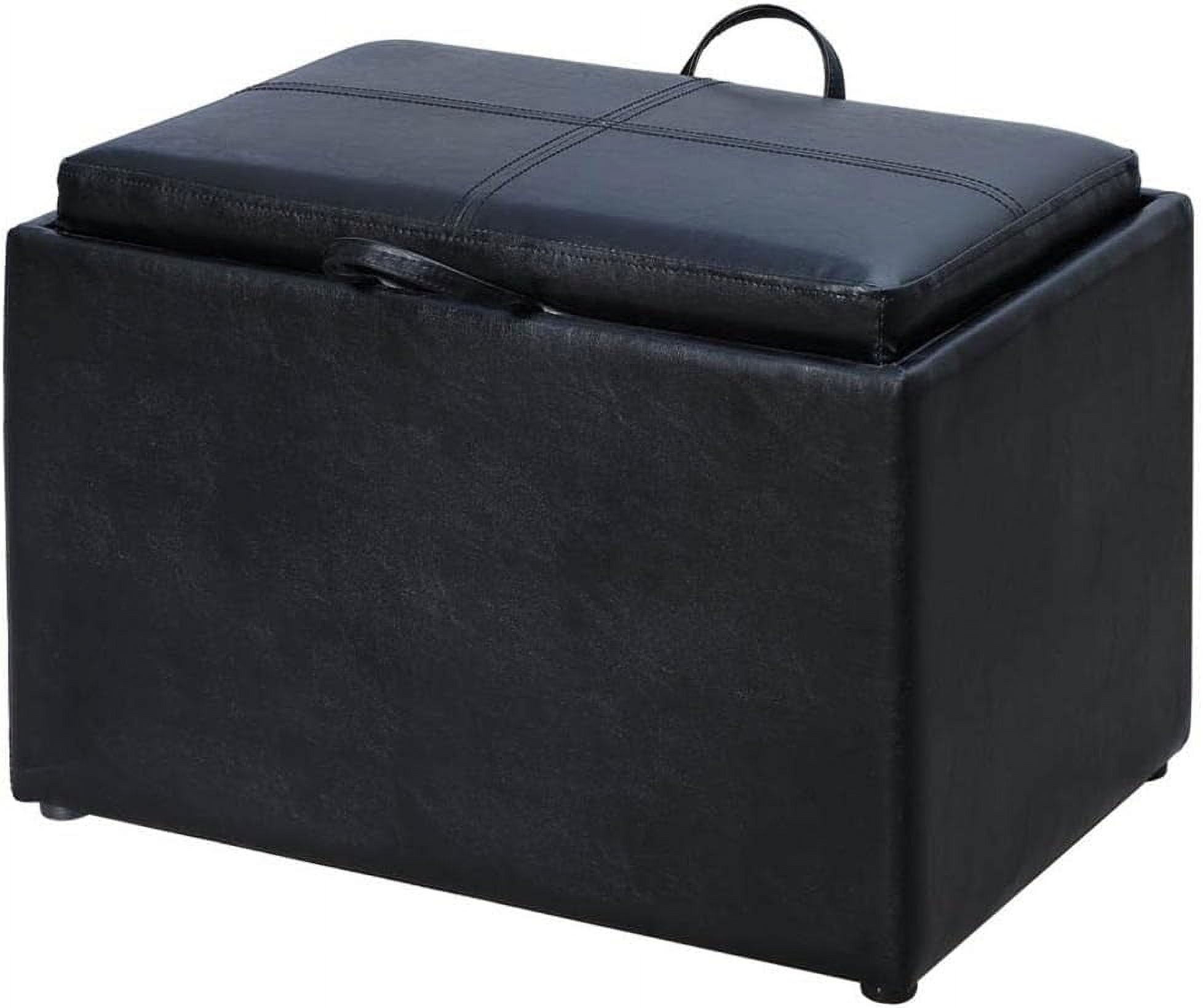 Versatile Black Faux Leather Storage Ottoman with Serving Tray