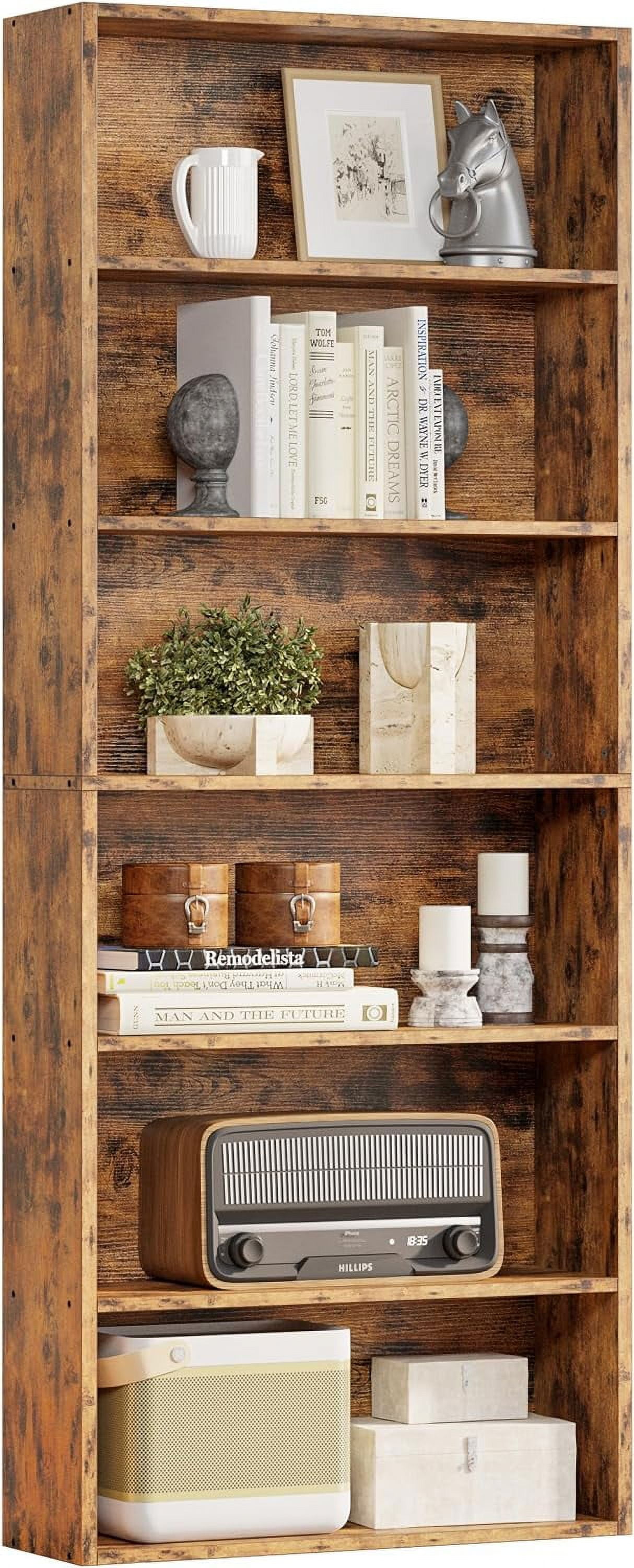 Vintage Brown 6-Shelf Industrial Bookcase with Engineered Wood
