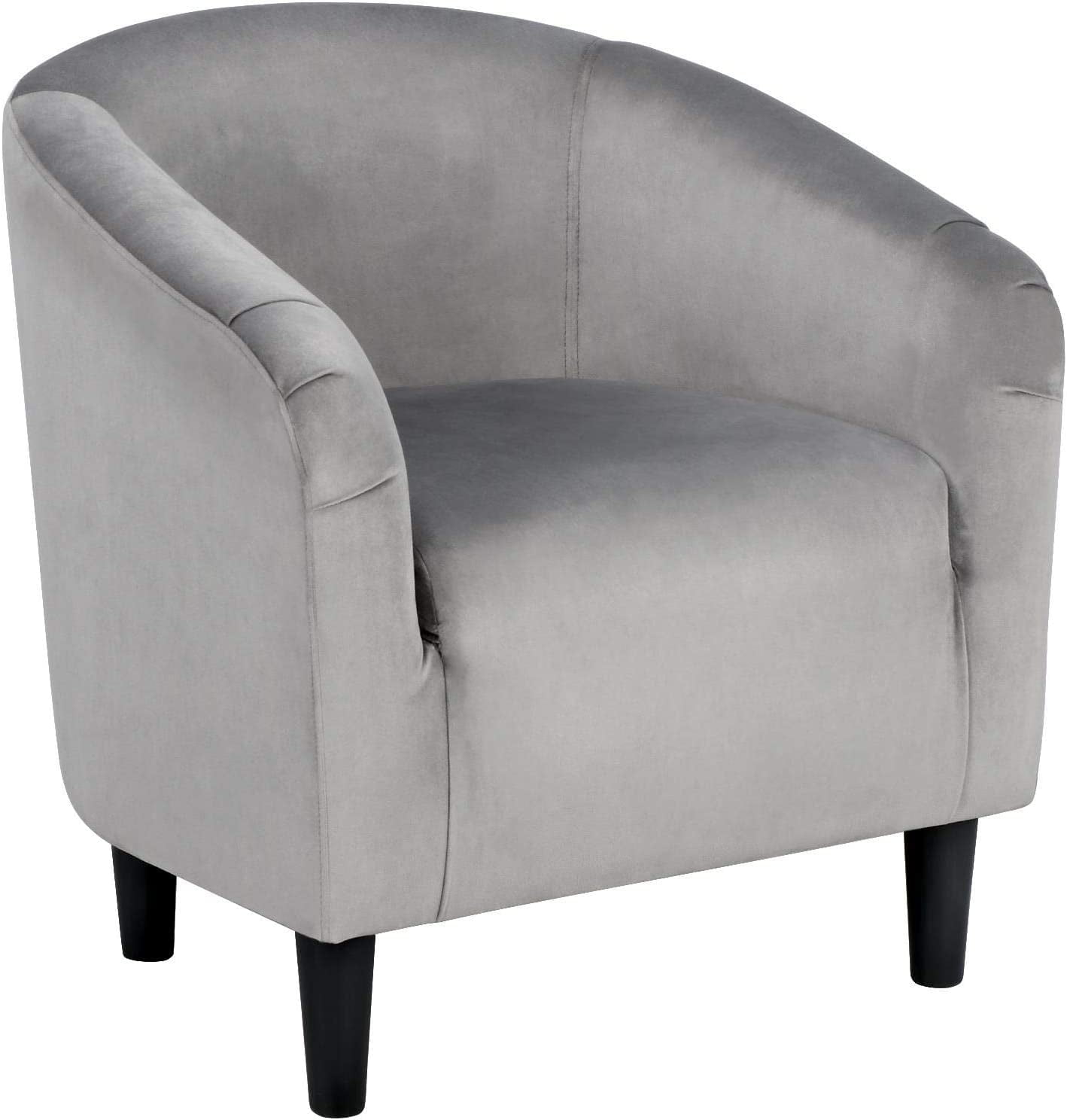 Gray Velvet Barrel Accent Chair with Manufactured Wood Frame