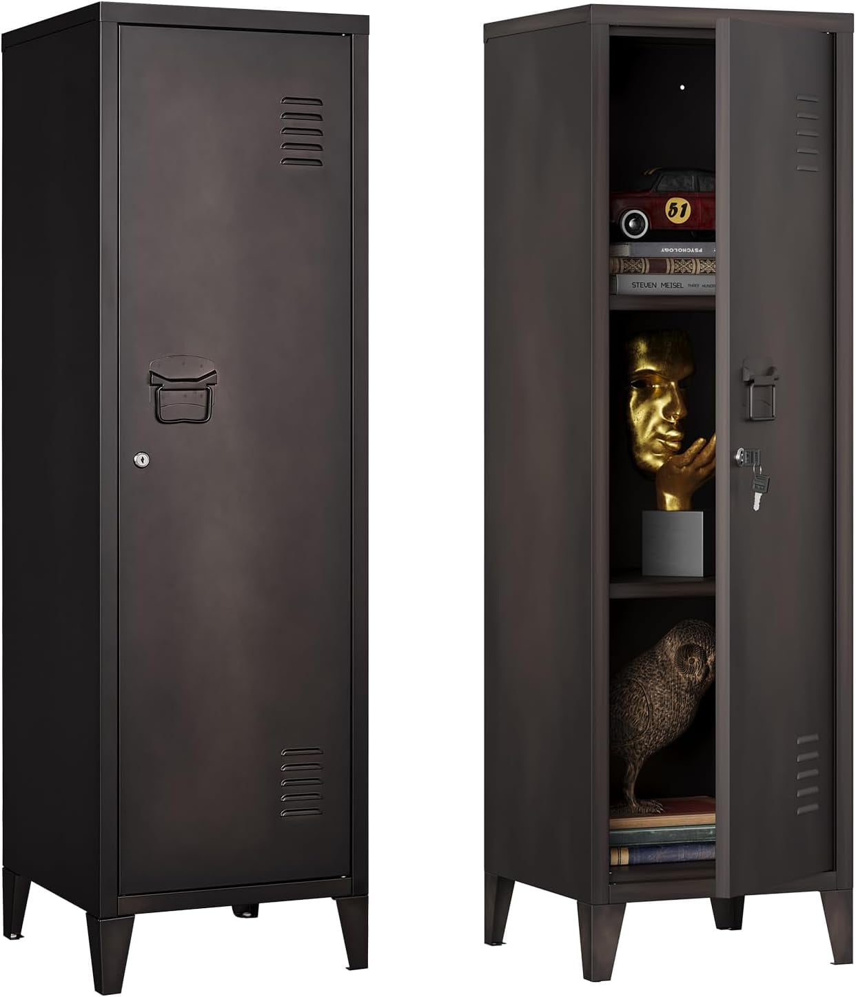 USHARE Metal Locker Shelves, 3 Tier Storage Lockers with Keys