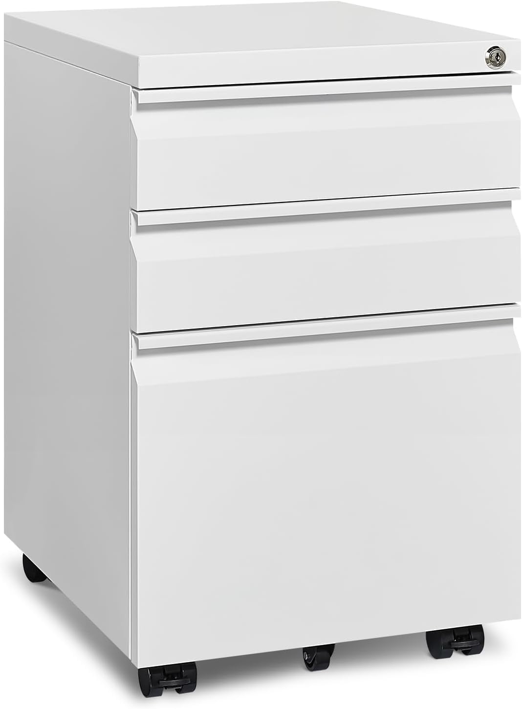 White Mobile 3-Drawer Lockable Filing Cabinet with Wheels