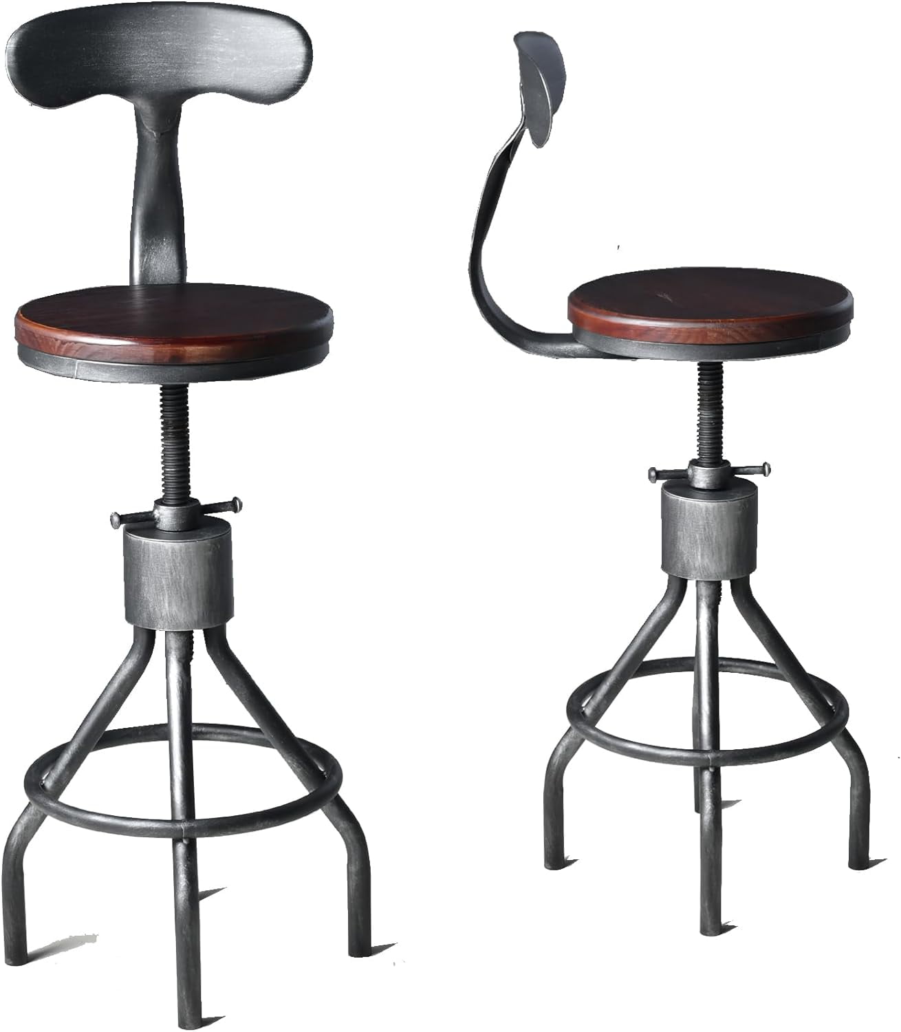 USHARE Set of 2 Industrial Bar StoolAdjustable Swivel Wood Metal Bar