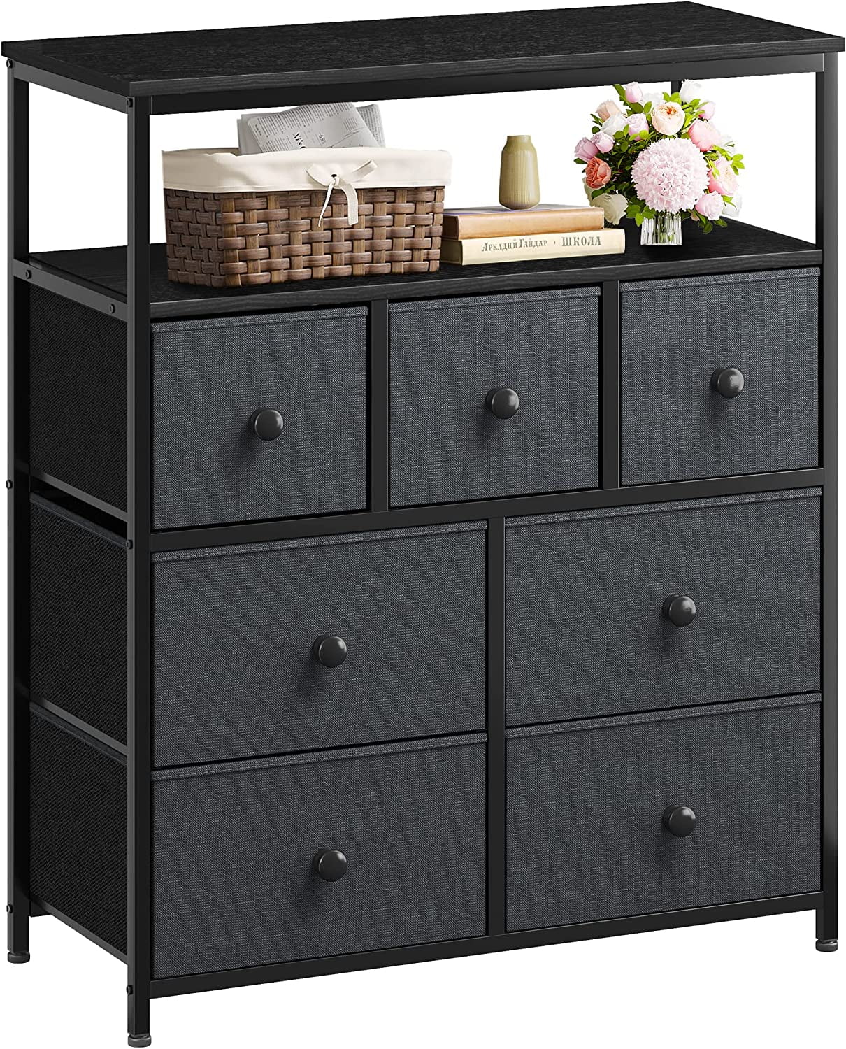 USHARE TV Stand Dresser for Bedroom with Shelf, Black Dresser for