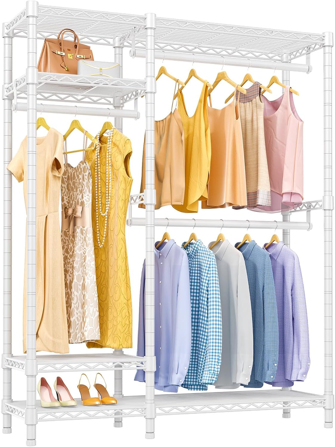 USHARE V2 Garment Rack Metal Clothing Rack for Hanging Clothes, 4Tiers