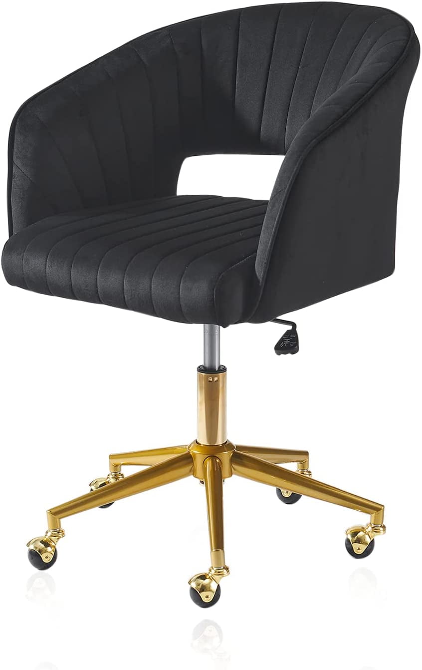 USHARE Velvet Home Office Chair, Modern Swivel Desk Chair with Gold