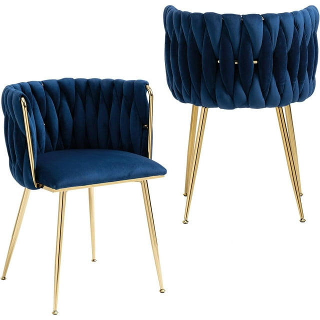 U-SHARE Woven Dining Chairs Set of 2, Velvet Upholstered Dining Chairs ...