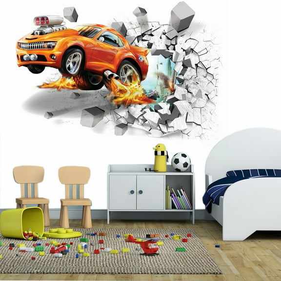 U-SHARK Self-Adhesive Removable 3D Racing Car Wall Decals Football Wall Stickers Basketball Wall Decor Sports Decals Wall Murals Soccer Wallpapers Dcor Poster as Nursery Christmas Birthday Gift