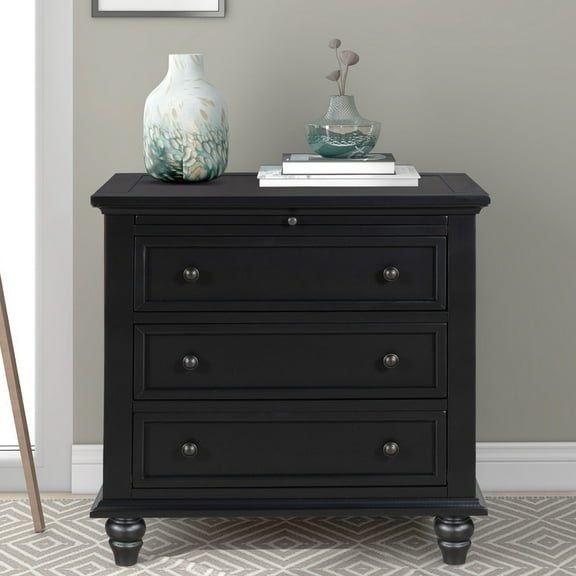 U_STYLE 3-Drawer Storage Wood Cabinet with Pull-out Tray - End Table - Dimensions: 31.5" x 27.17" x 20.28" (Pine),Black
