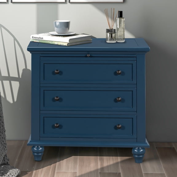 U_STYLE 3-Drawer Storage Wood Cabinet with Pull-out Tray - End Table - Dimensions: 31.5" x 27.17" x 20.28" (Pine),Blue