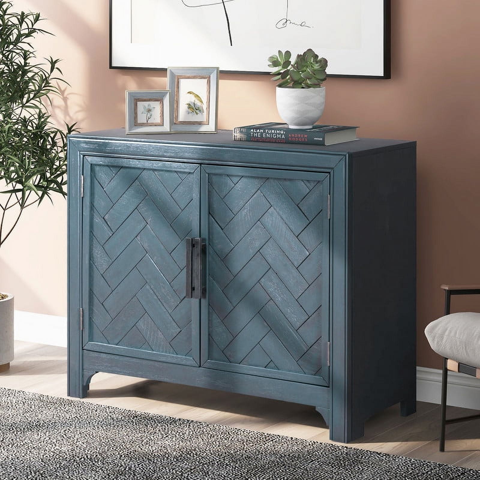 U STYLE 40 Modern Cabinets with Unique Design Doors Vintage Look Storage Cabinet for Living Room and Study Room Dimensions 43.31 x 34.65 x