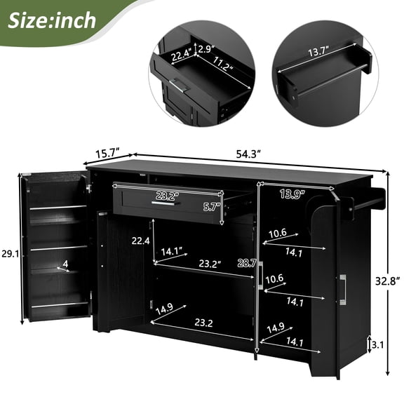 U_STYLE 54.3" Sideboard Buffet Cabinet with Storage, 4 Doors & 1 Drawer, Melamine MDF Kitchen Storage with Adjustable Shelves, Aluminum Alloy Handles, - Storage Cabinet