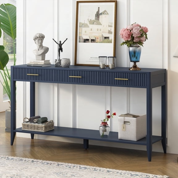 60" Painted Console Table with Storage - Navy Blue, 3 Drawers & Shelf