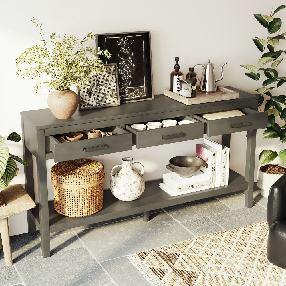 U_STYLE 62.2'' Farmhouse Entryway Table with 3 Drawers, Painted Console ...