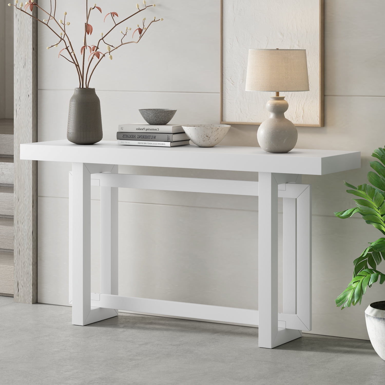U_STYLE Contemporary Console Table with Wood Top Extra Long Entryway ...