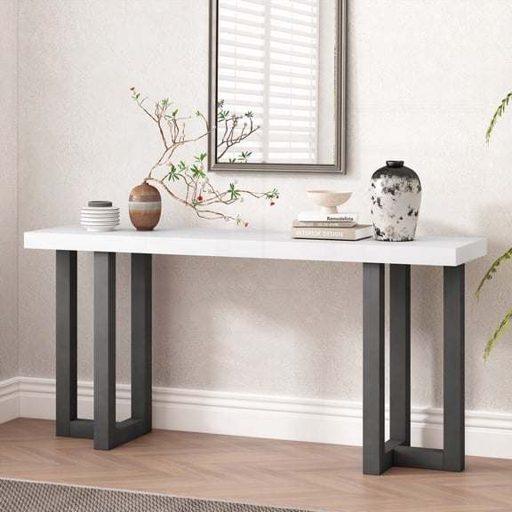 U_STYLE Geometric Console Table with Solid Pine Legs for Versatile Spaces