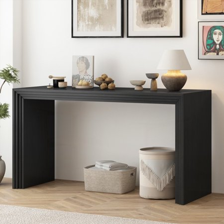U_STYLE Paulownia Solid Wood Console Table|Unique Striped Design|Spacious Top