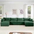 thumbnail image 1 of U Shape 4 Seater Cloud Couch Sectional Sofa with 2 Movable Ottomans, Living Room Couch, Oversized Modular 6-Seat Sofa with Storage Drawers Under Each Seat, Chenille Green, 1 of 19