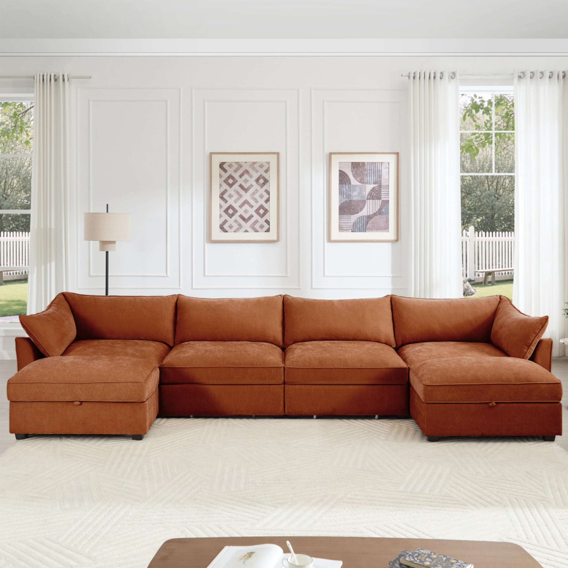 U Shape 4 Seater Cloud Couch Sectional Sofa with 2 Movable Ottomans ...