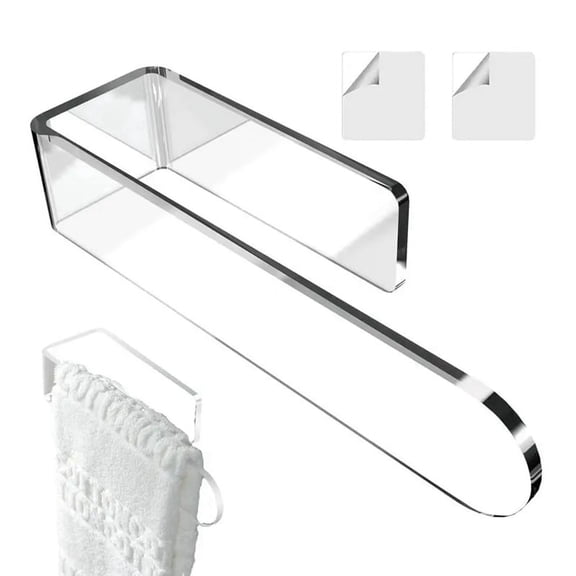2X U Shape Bathroom Acrylic Towel Bar Hand Towel Holder, Self Adhesive Towel Rack for Bathroom Wall Mounted Transparent