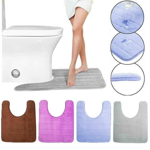 U Shape Bathroom Carpet Toilet Rugs Non-Slip WC Mat High Water Absorbent Bath Rugs(20x24, Gray)