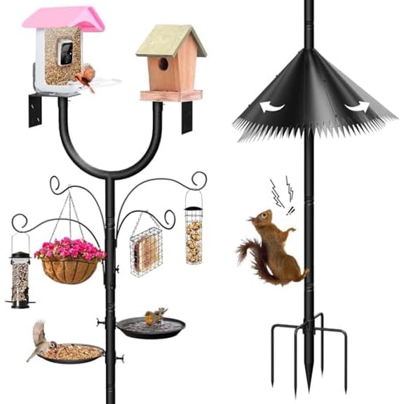 U Shape Bird House Pole,108in Squirrel Proof Bird Feeder Pole with 2 Platform and 4 Hooks,Supports Installation of 4 Birdhouses,Height Adjustable for Outdoor Garden Attracting Wild Birds