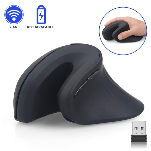 U-Shape Ergonomic Vertical Wireless Mouse, 2.4G Rechargeable 3-Level 3200 DPI Adjustable for PC Laptop
