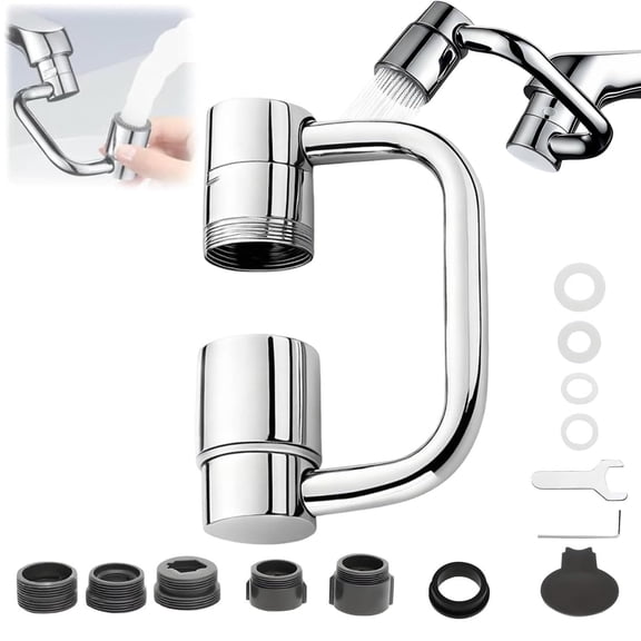 U Shape Faucet Extender – 360° Rotatable Sink Aerator, Universal Bathroom/Kitchen Faucet Attachment, Splash-Free & Dual-Mode Water Flow, Easy Install with Adapters(1)
