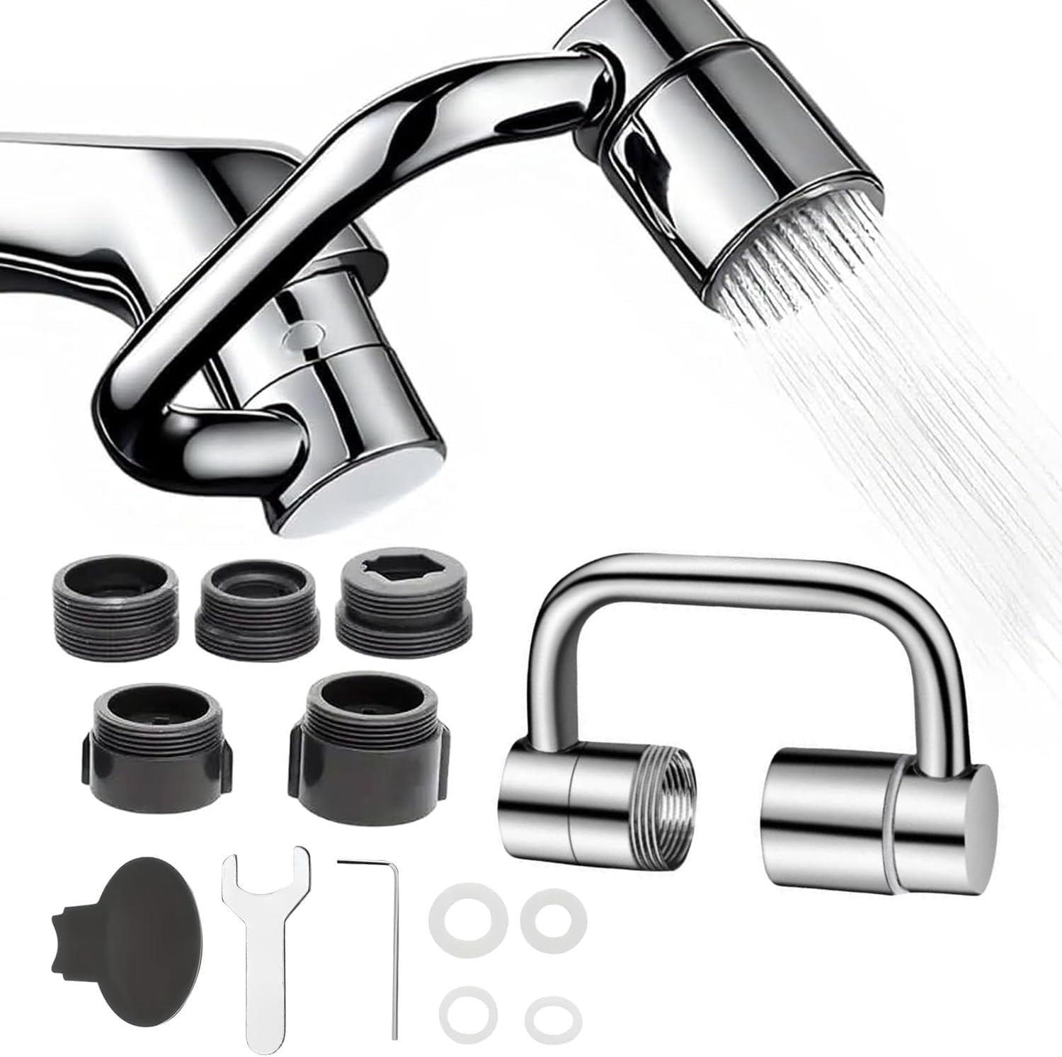U Shape Faucet Extender - 360° Rotatable Universal Faucet Aerator, 2 Water Modes, Suitable for Bathroom Sink & Kitchen Sink, Easy Install