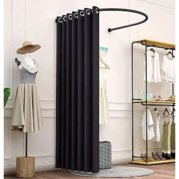 U-Shape Fitting Room for Boutiques, Portable Clothing Store Changing Room, Privacy Screen Partition Dressing Room with Shading Curtain & Clothes Rack