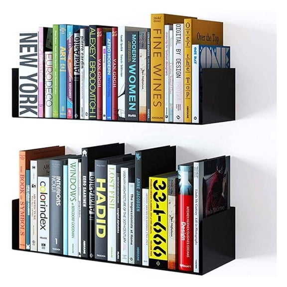 U Shape Floating Shelves Set of 2 - Wall Mount Metal Bookcase - Black Display Shelf for Books, Kitchen, Living Room - Modern Home Decor Storage