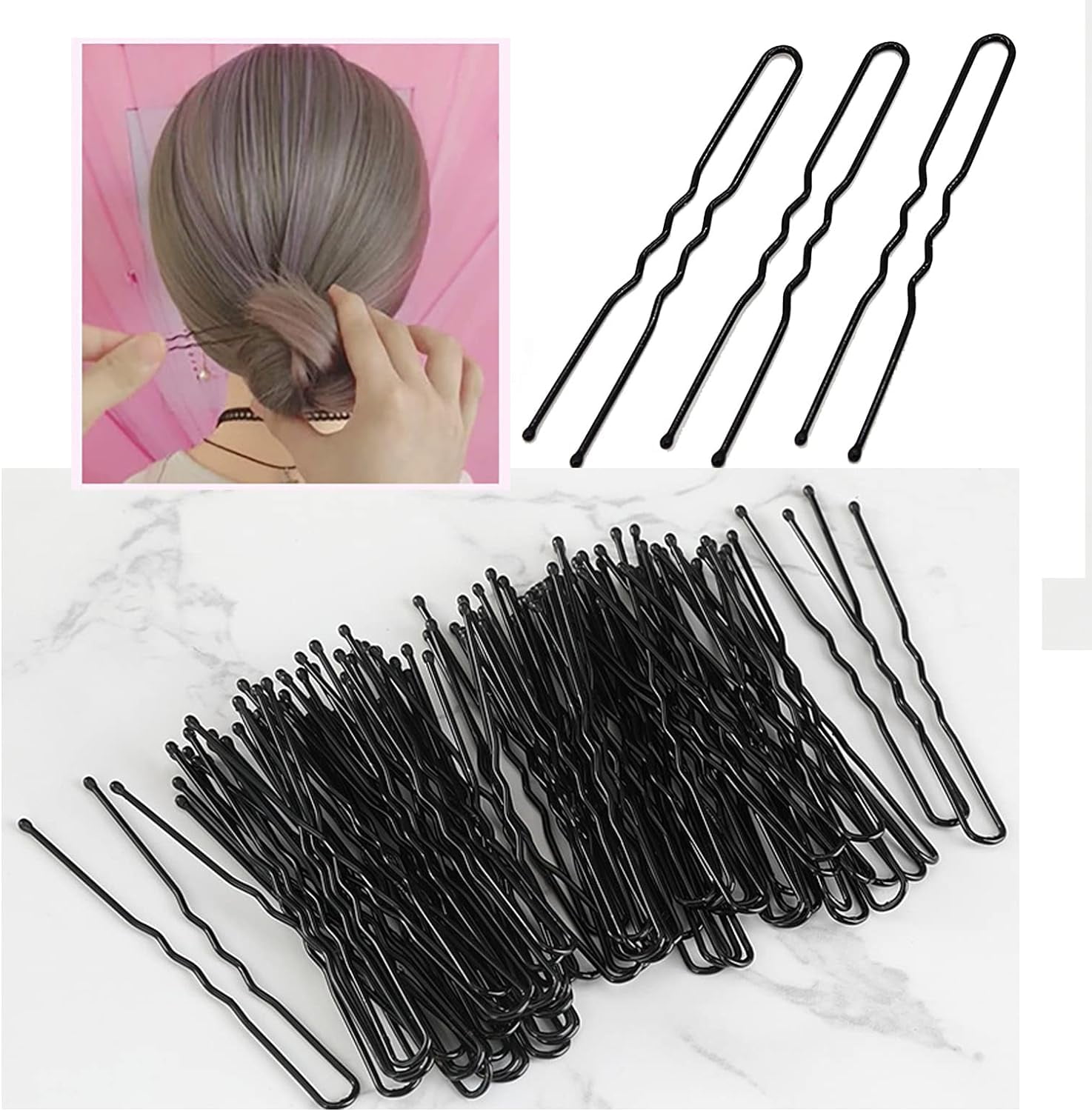 U Shape Hairpins, 100pcs Hair pins for Buns, Bobby Pins for Men Women