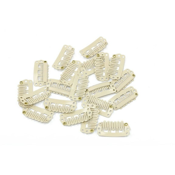 U Shape Metallic Snap Clips ins 20 Pcs for Hair Extension Hairpiece DIY Snap-Comb Wig Clips with Rubber (Blonde,Small Size)