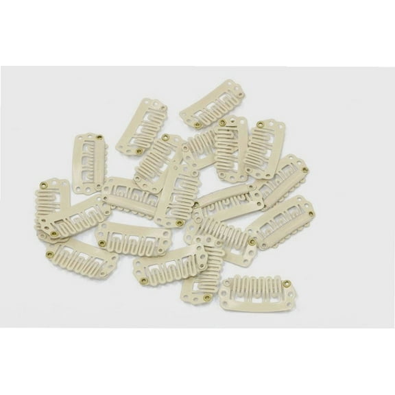 U Shape Metallic Snap Clips ins 20 Pcs for Hair Extension Hairpiece DIY Snap-Comb Wig Clips with Rubber (Blonde,Small Size)