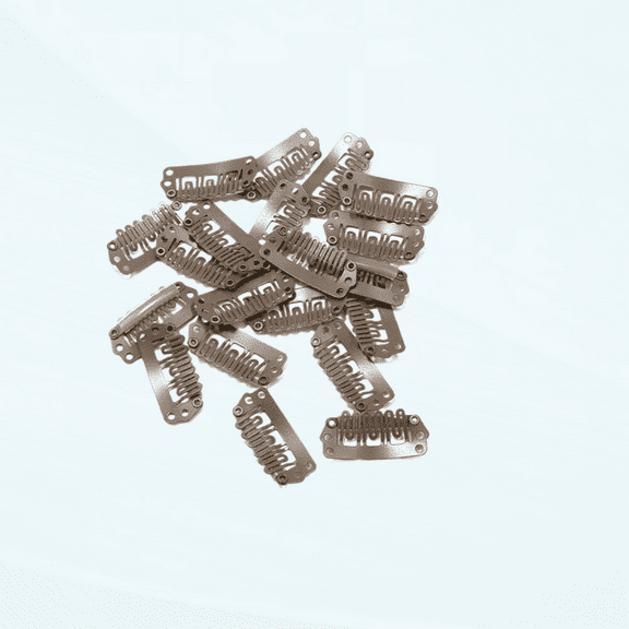 U Shape Metallic Snap Clips ins 20 Pcs for Hair Extension Hairpiece DIY Snap-Comb Wig Clips with Rubber (Medium Brown,Small Size)