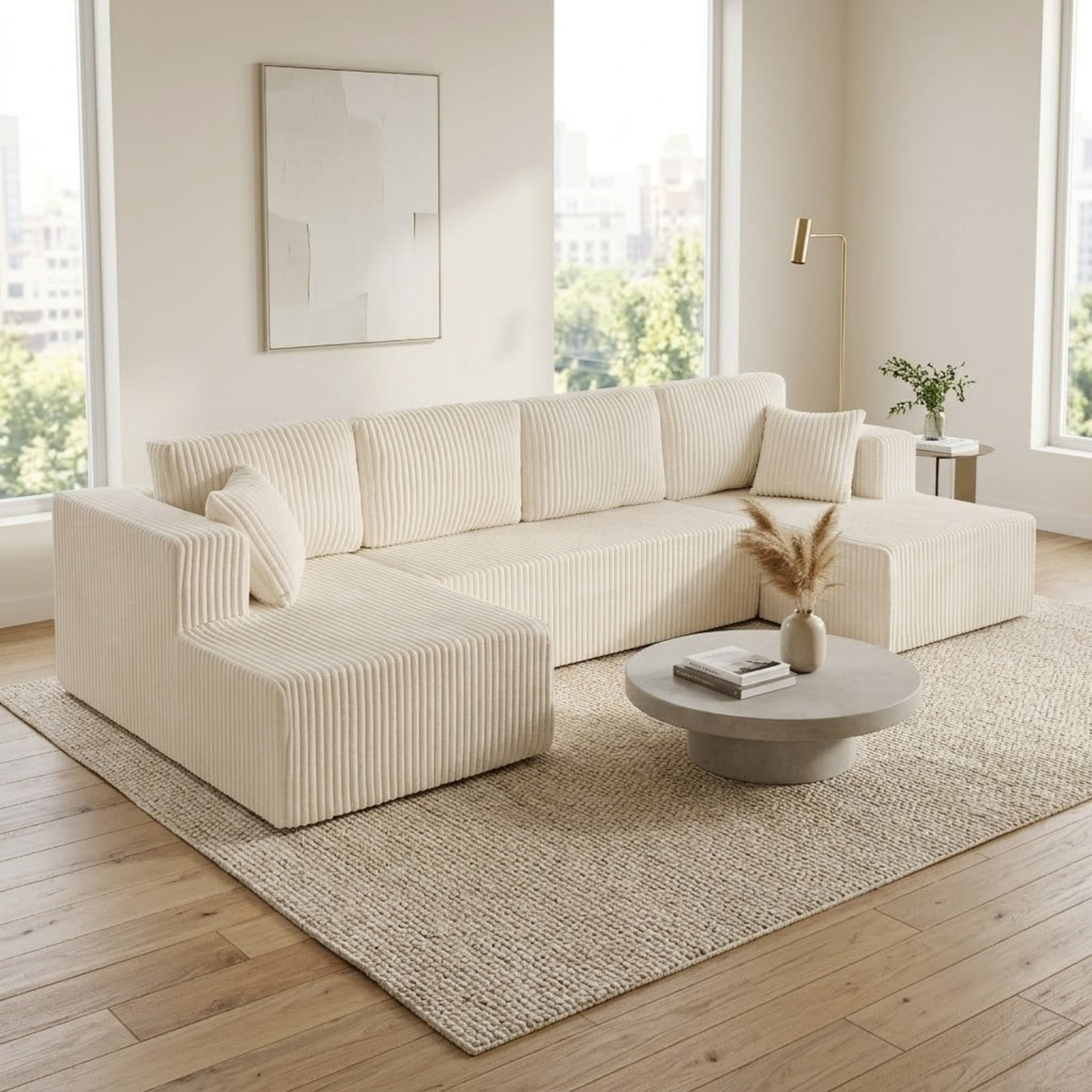 U Shape Modular Sectional Sofa with Chaise, Modern Minimalist Corduroy Couch with Sleeper Design, Comfy Space-Efficient Modular Sofa Set for Living Room, Apartment