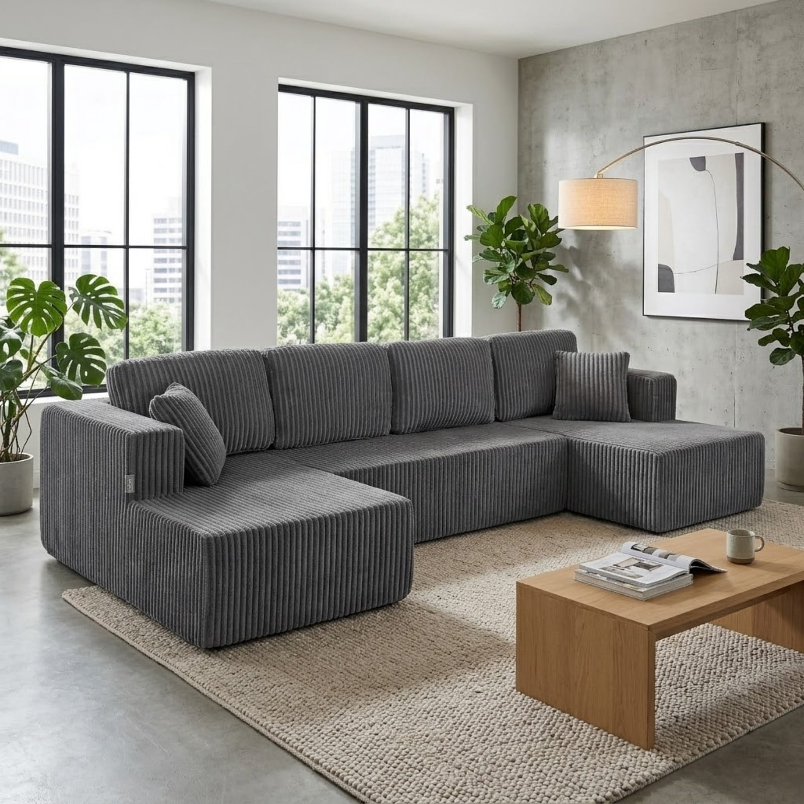 U Shape Modular Sectional Sofa with Chaise, Modern Minimalist Corduroy Couch with Sleeper Design, Comfy Space-Efficient Modular Sofa Set for Living Room, Apartment