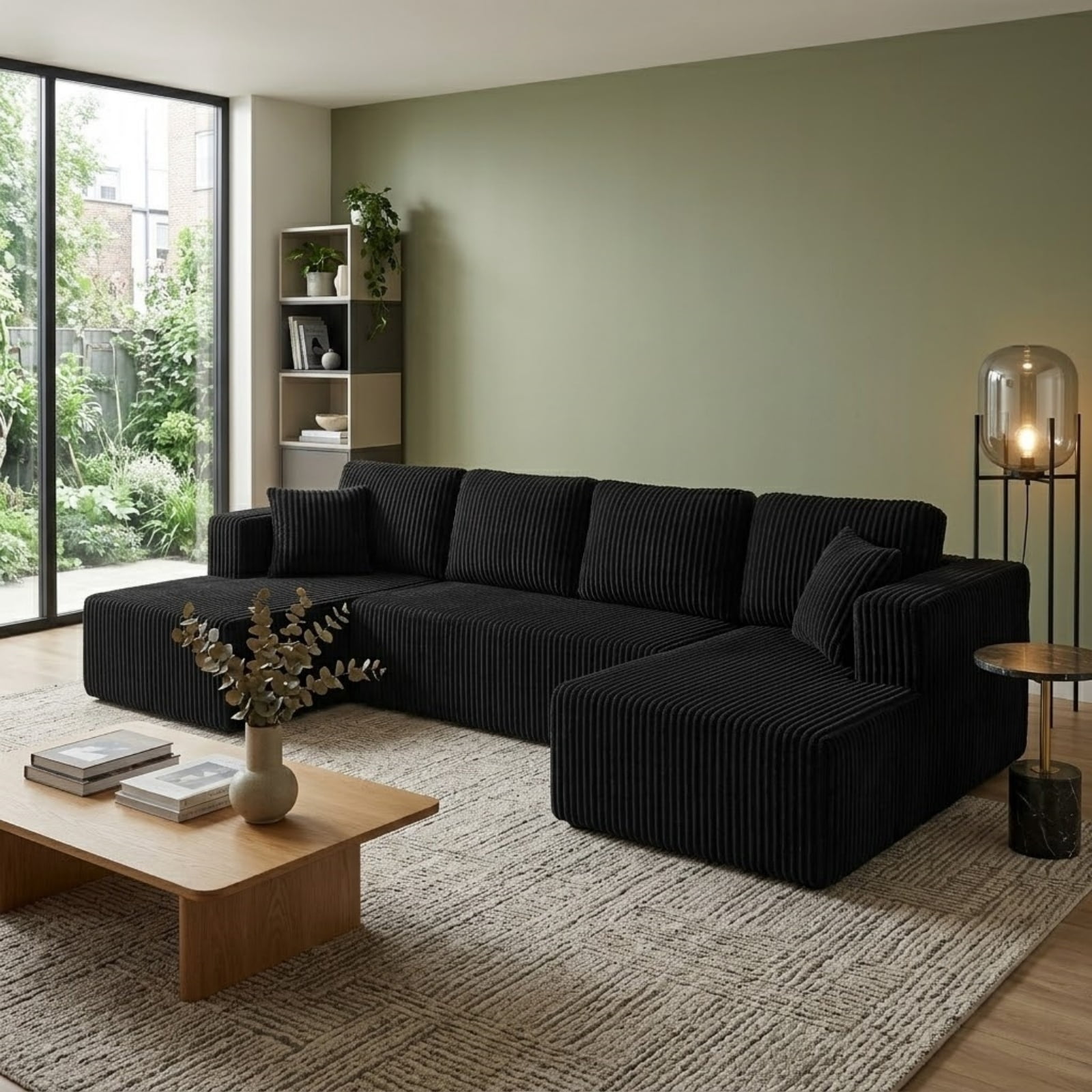 U Shape Modular Sectional Sofa with Chaise, Modern Minimalist Corduroy Couch with Sleeper Design, Comfy Space-Efficient Modular Sofa Set for Living Room, Apartment