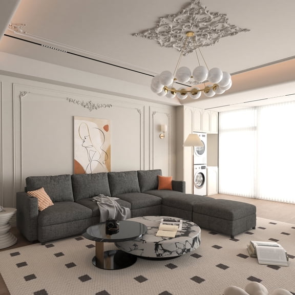 U-Shape Modular Sectional with Toy Storage / 6-Seat Chaise for Living Room