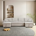 thumbnail image 1 of U-Shape Pull-out Sectional Sofa with Double Storage Spaces, 113 inch Oversize Couch Bed, Easy Clean Sofa Bed with Double Chaise Storage for Bedroom,Living Room and Apartment, Beige, 1 of 9