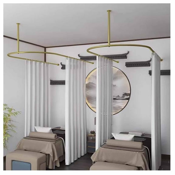 U-Shape Room Divider Curtain Rod, Beauty Salon Partition Curtain,Light-Transmitting Divider Protection Screen, Metal Wall Bracket, for, Fitting Room, and Bedroom