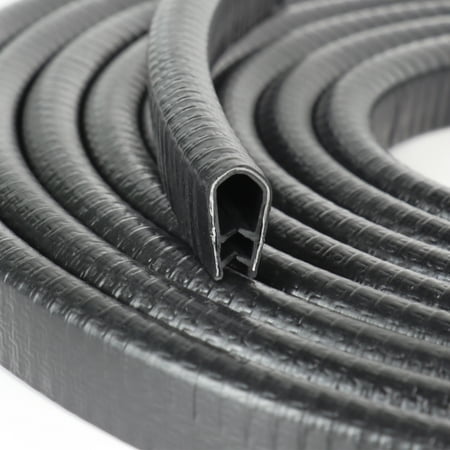 U Shape Seal Edge Strip Trim with Metal Fit Gap 0.05" to 0.23" Flexible Protector, 15' Black