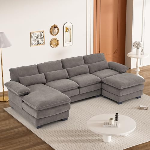 U Shape Sectional Sofa Cloud Couch for Living Room, 114" Comfy Chenille ...