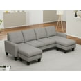 thumbnail image 1 of U-Shape Sectional Sofa Couch, Linen Fabric Upholstered with Double Chaises, Solid Wood Leg Support, for Living Room, Apartment, Studio, Office, 1 of 7