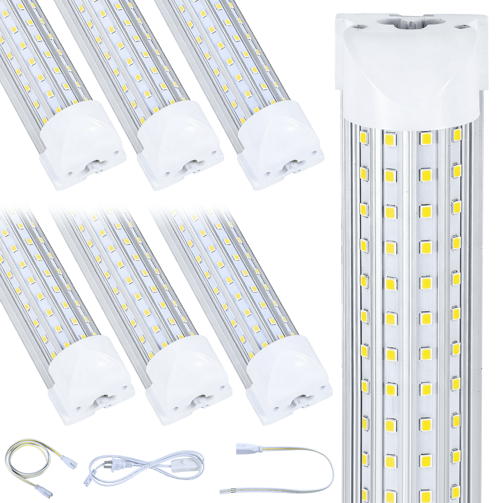 U Shape T8 8ft LED Shop Light Fixture Linkable, 150W Cold White 6000K 6-Pack